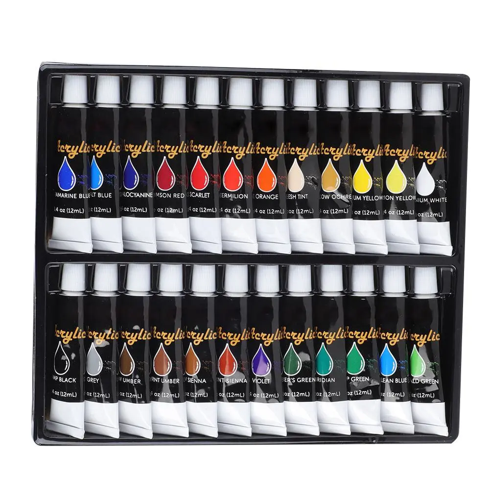 24 Colors 12ml Acrylic Pigment DIY Painting Drawing Accessory Colorful Paint Set