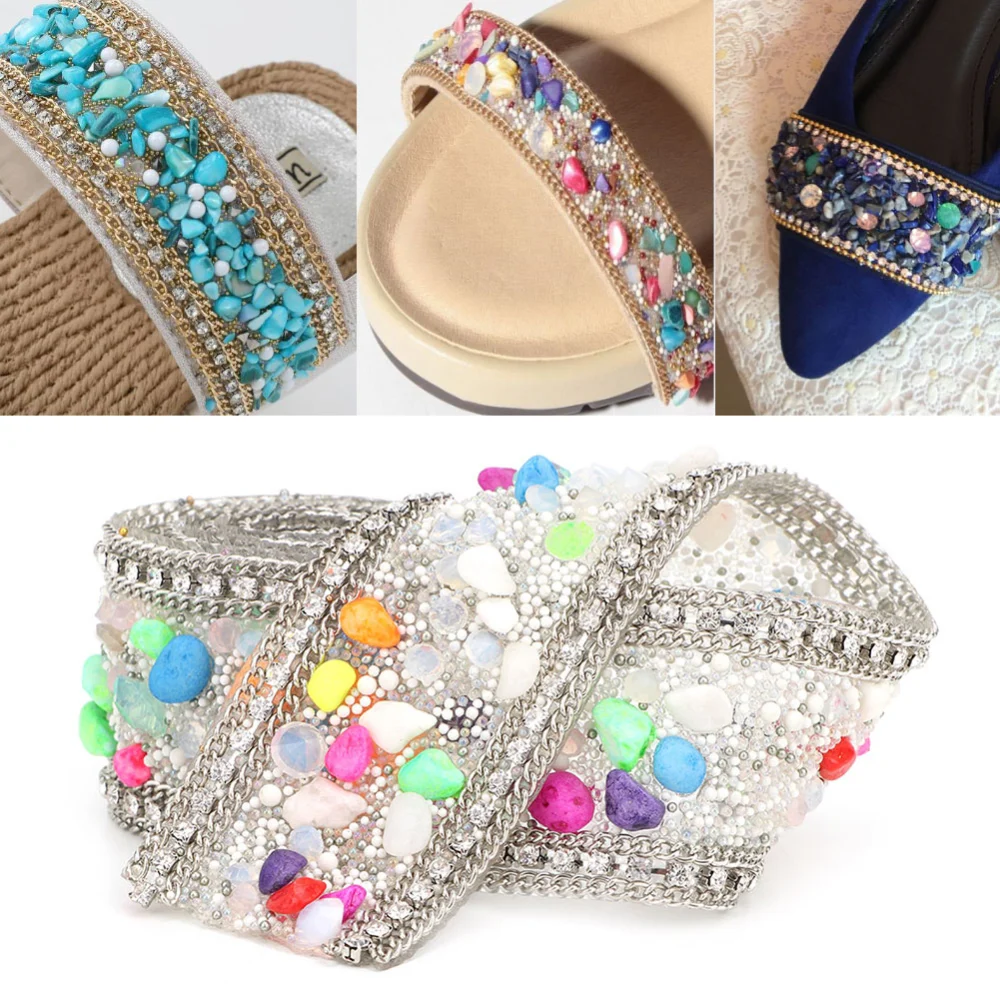 Rhinestone Crystal Mesh Iron On Banding Beaded Applique Wedding Dress Shoes Trim L35MM-3