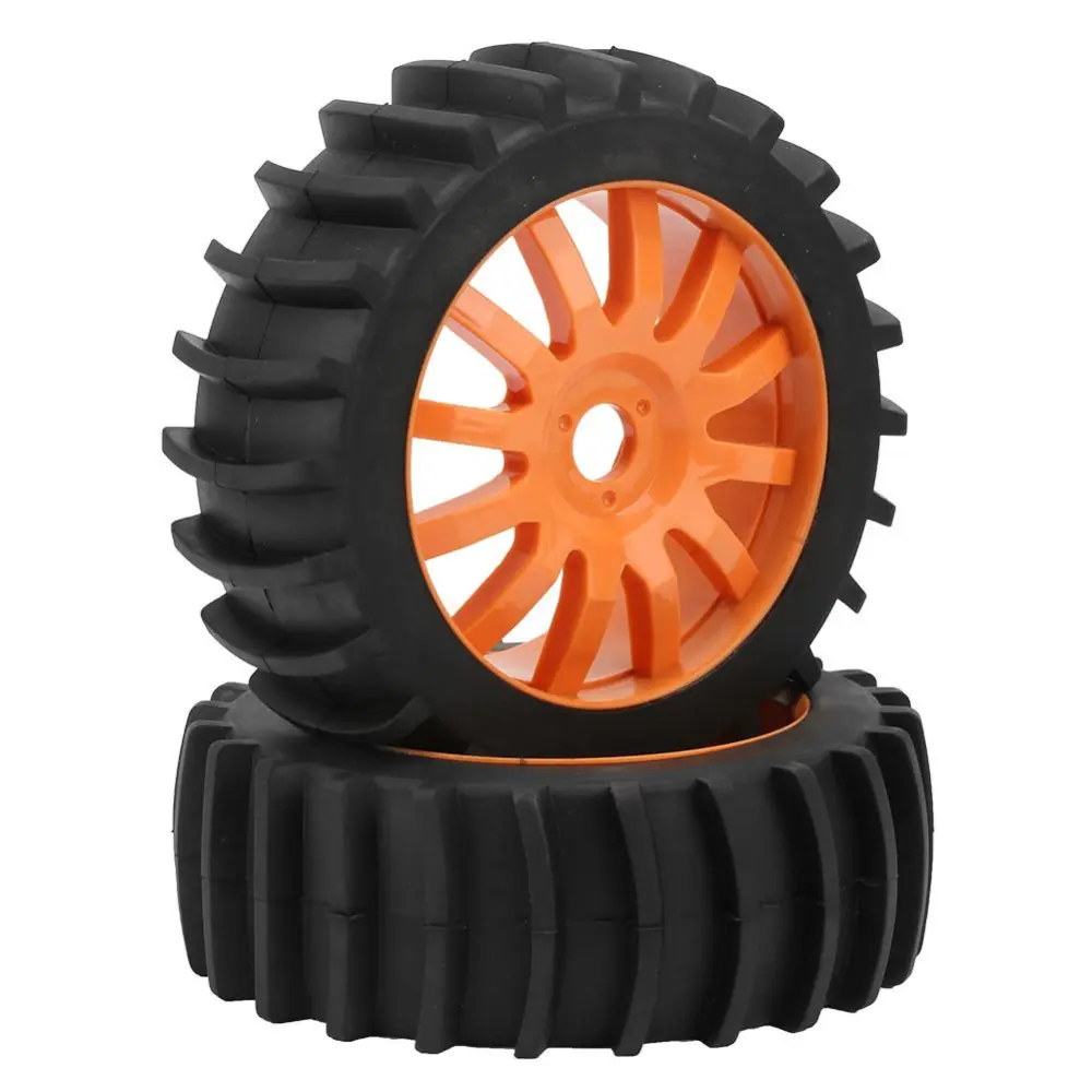 Upgrade Wheel Rim Hub Tires Rubber Tyres for 1/8 RC Car Remote Control Truck (Orange)