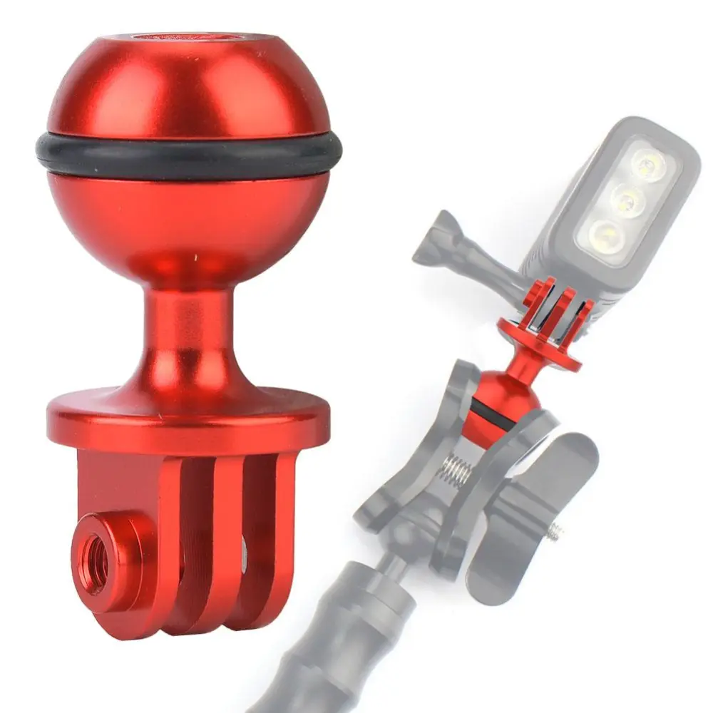 Metal 360° Rotating Ball Head Holder Mount Photography Lamp Arm Base Adapter (Red)