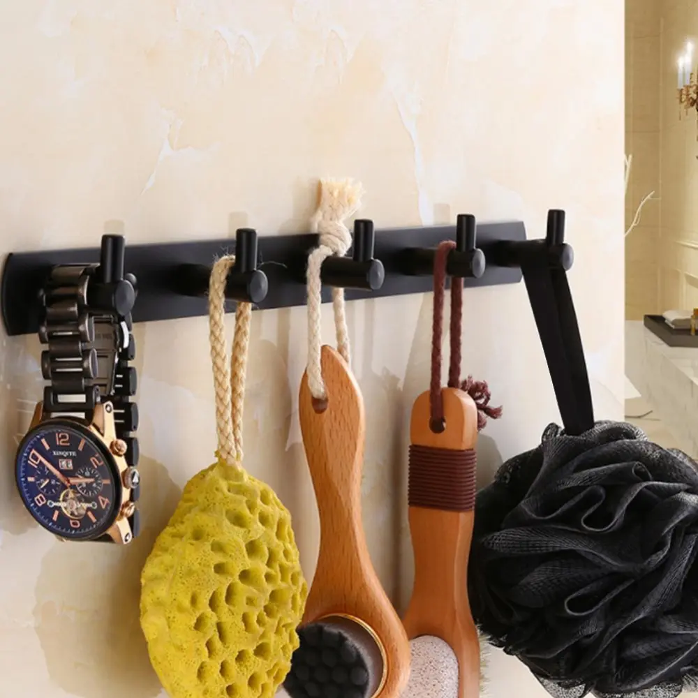 Stainless Steel Wall 6-Hook Hanger Coat Bag Towel Rack Organizer for Bathroom