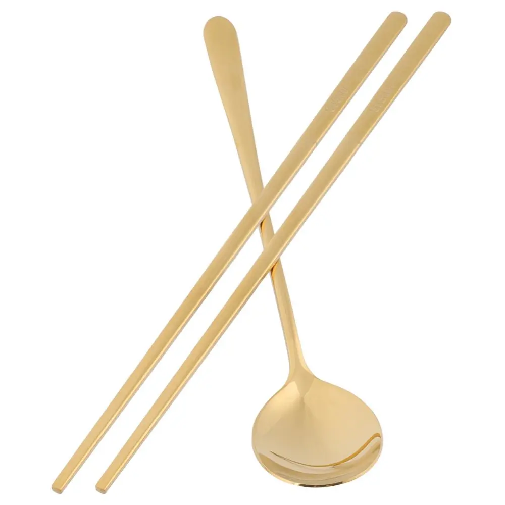 304 Stainless Steel Spoon Chopsticks Set Korean Style Cutlery Christmas Gift (Gold)