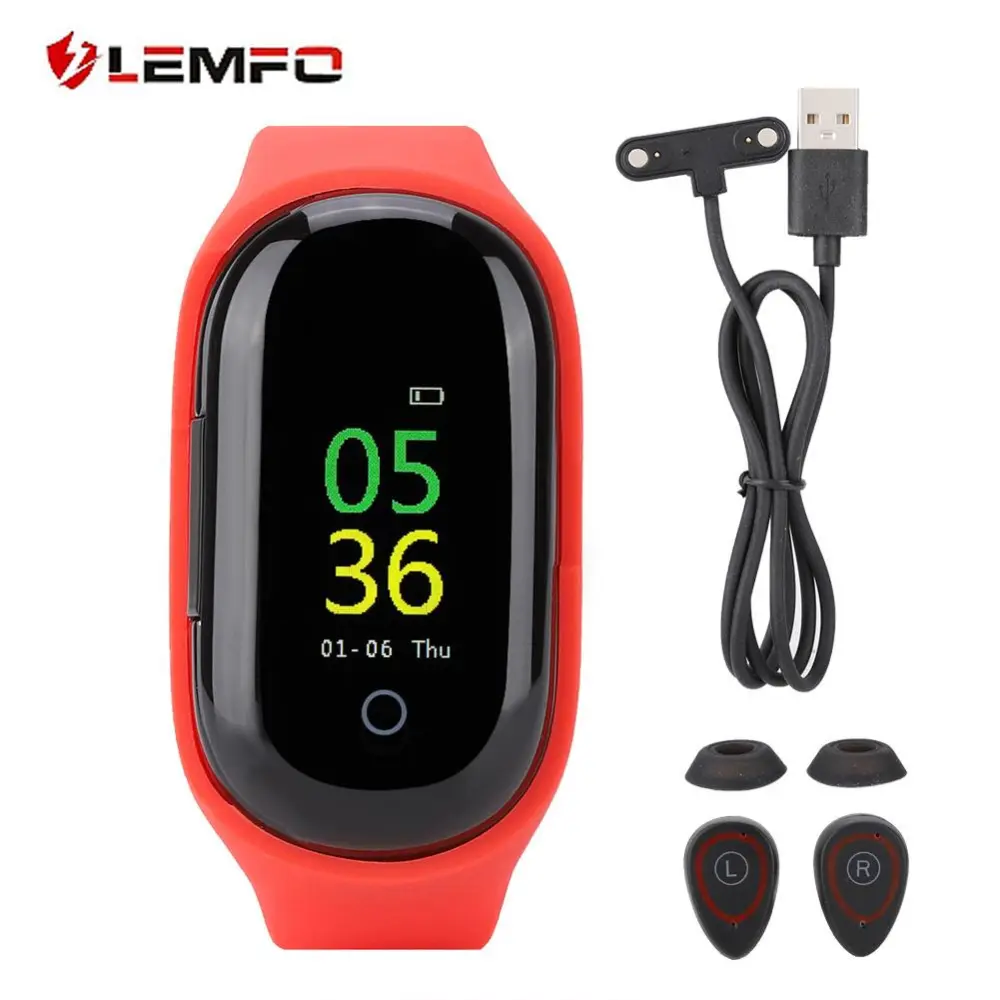 LEMFO M1 AI Watch With Bluetooth Headphone Sport Heart Rate Blood Pressure Monitor Red