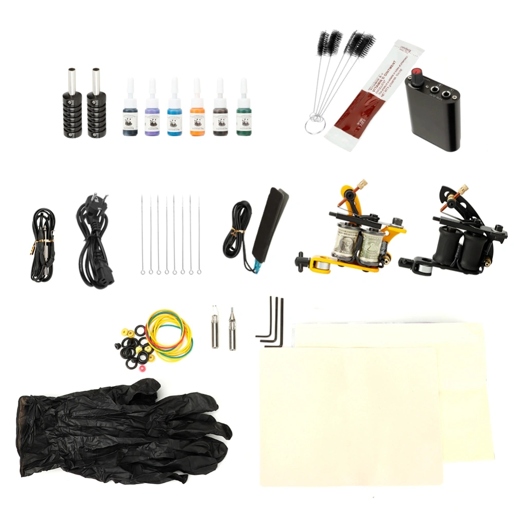 Complete Tattoo Kit for Beginners Tattoo Power Supply Inks Tattoo Needles Shader Liner EU Plug