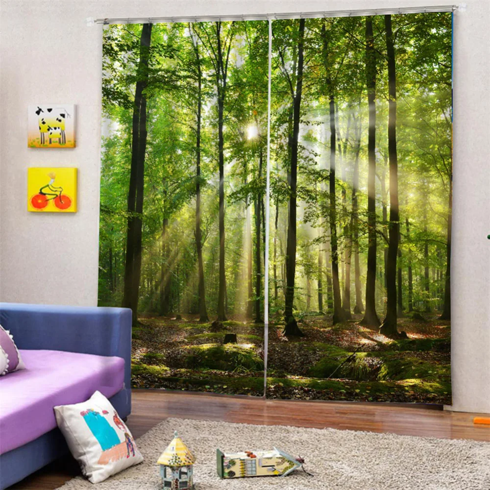 Forests Sunlight Printing Shading Curtains for Balcony Bedroom Drawing Room Window 170 * 200cm