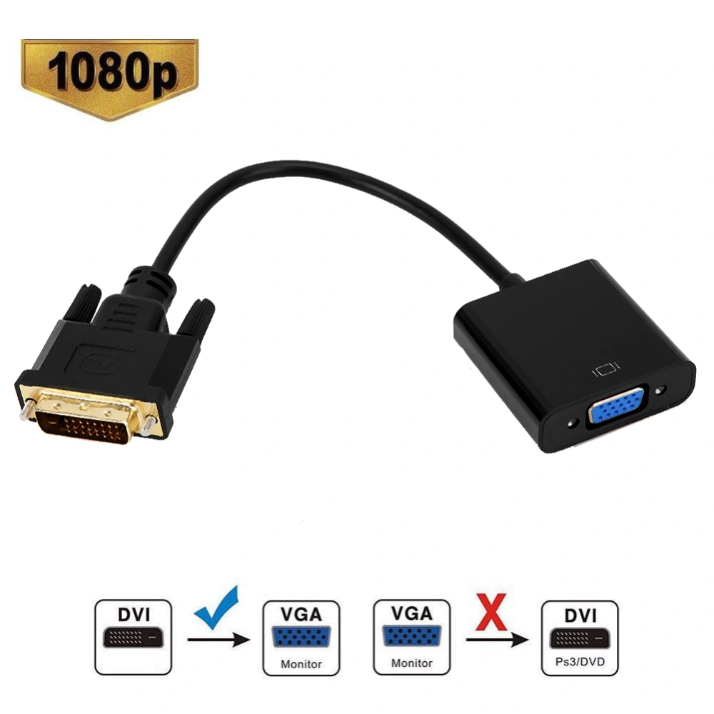 DVI to VGA Cable DVI-D 24+1 Pin Male to VGA 15Pin Female Active Cable Adapter Converter