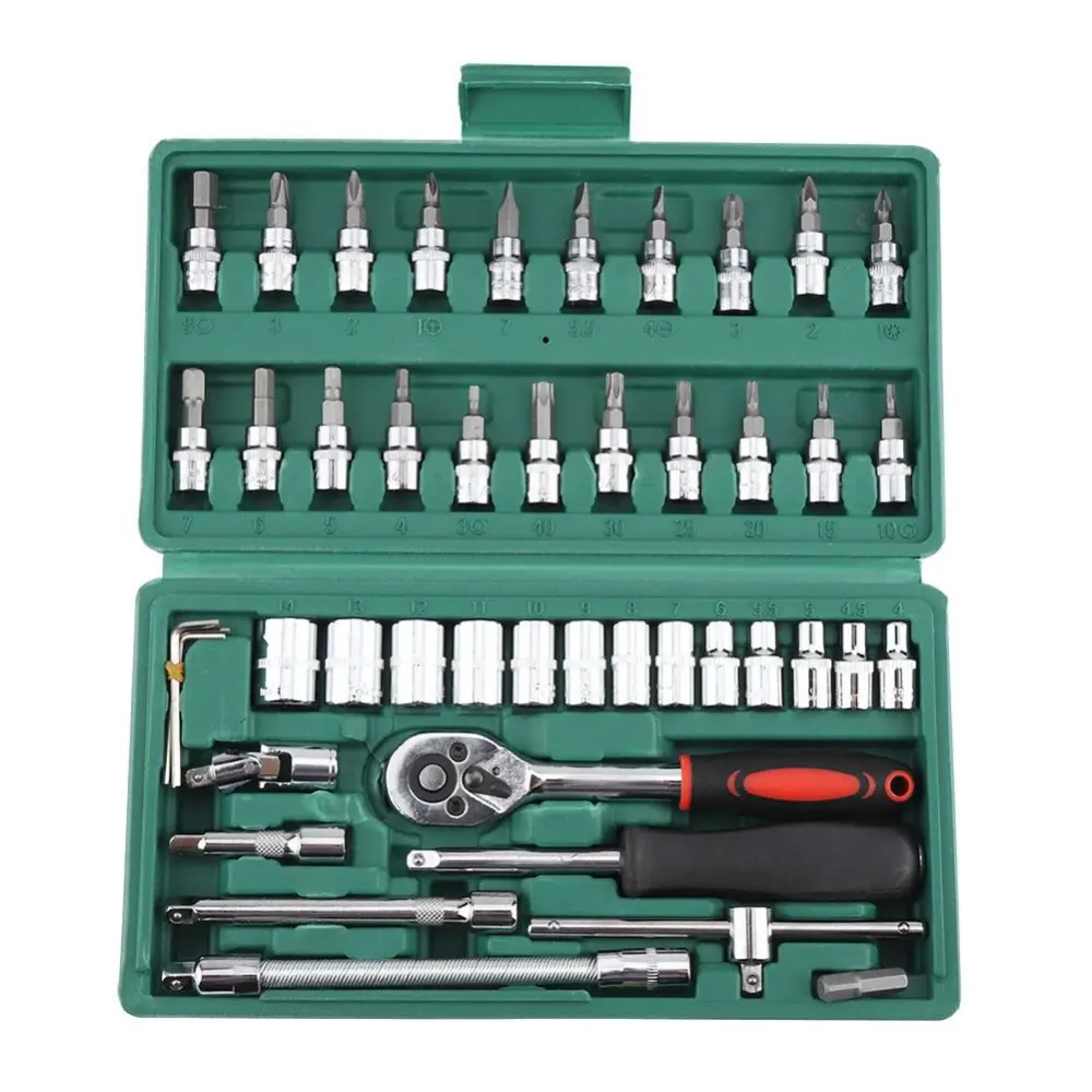 46pcs Screwdriver Sockets 1/4'' Auto Car Repair Tool Ratchet Wrench Set Kit