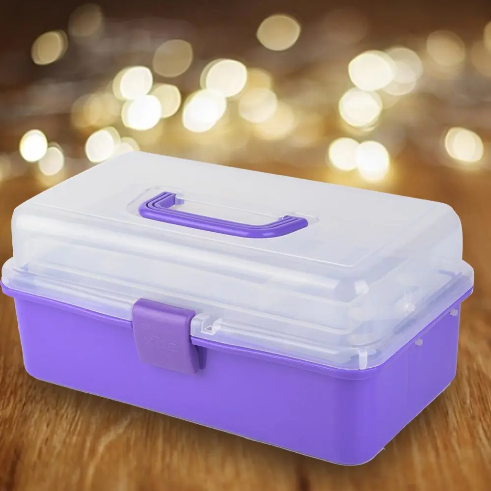 Three-layer Translucent Storage Box Multi-function Organizer Container (Translucent Purple)