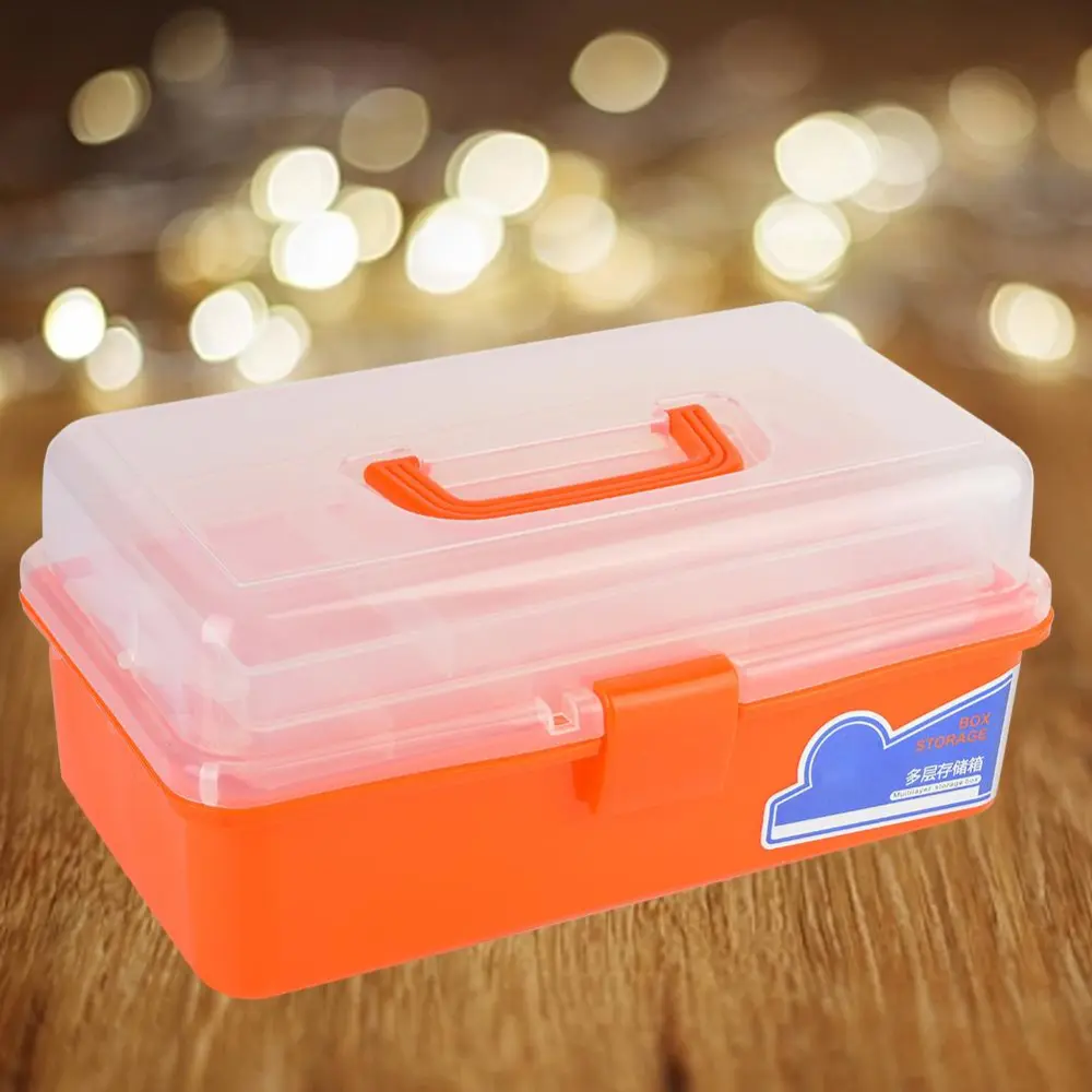 Three-layer Translucent Storage Box Multi-function Organizer Container (Translucent Orange)