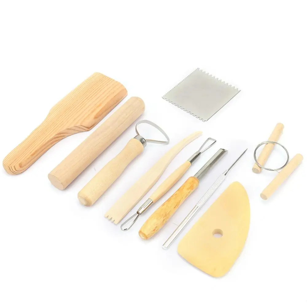 10PCS Pottery Clay Tools Multiple-Functional Metal Wooden Carving Kit DIY Tool