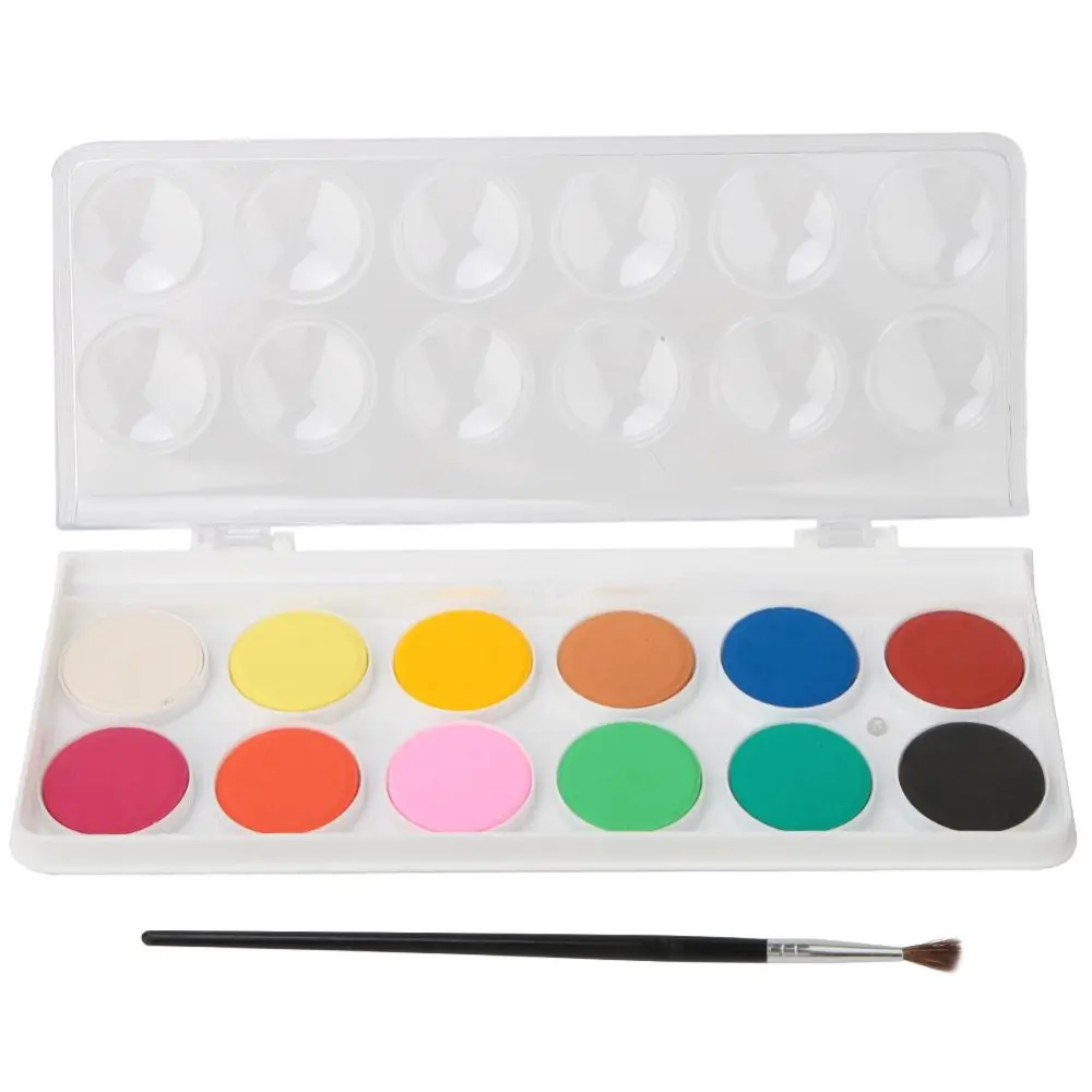 Painting Pigment Solid Powder Watercolor Cakes Paint Set with Water Color Pen (12 Colors)