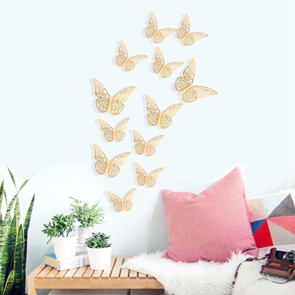 12Pcs 3D Hollow Butterfly Wall Stickers Metal Texture Living Room Bedroom Home Decoration