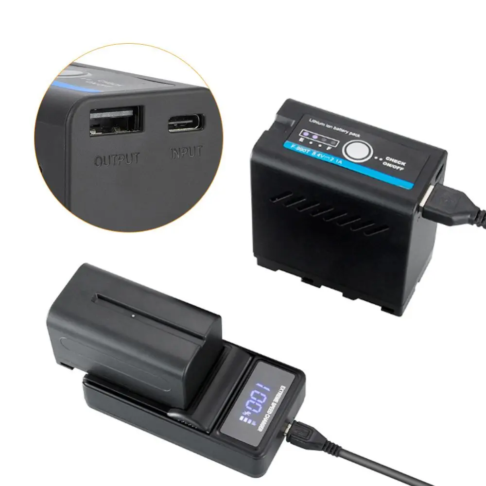 NP-F960/970 Battery Type-C Charging USB Power Supply for Video Light/Monitor/Sports Cameras