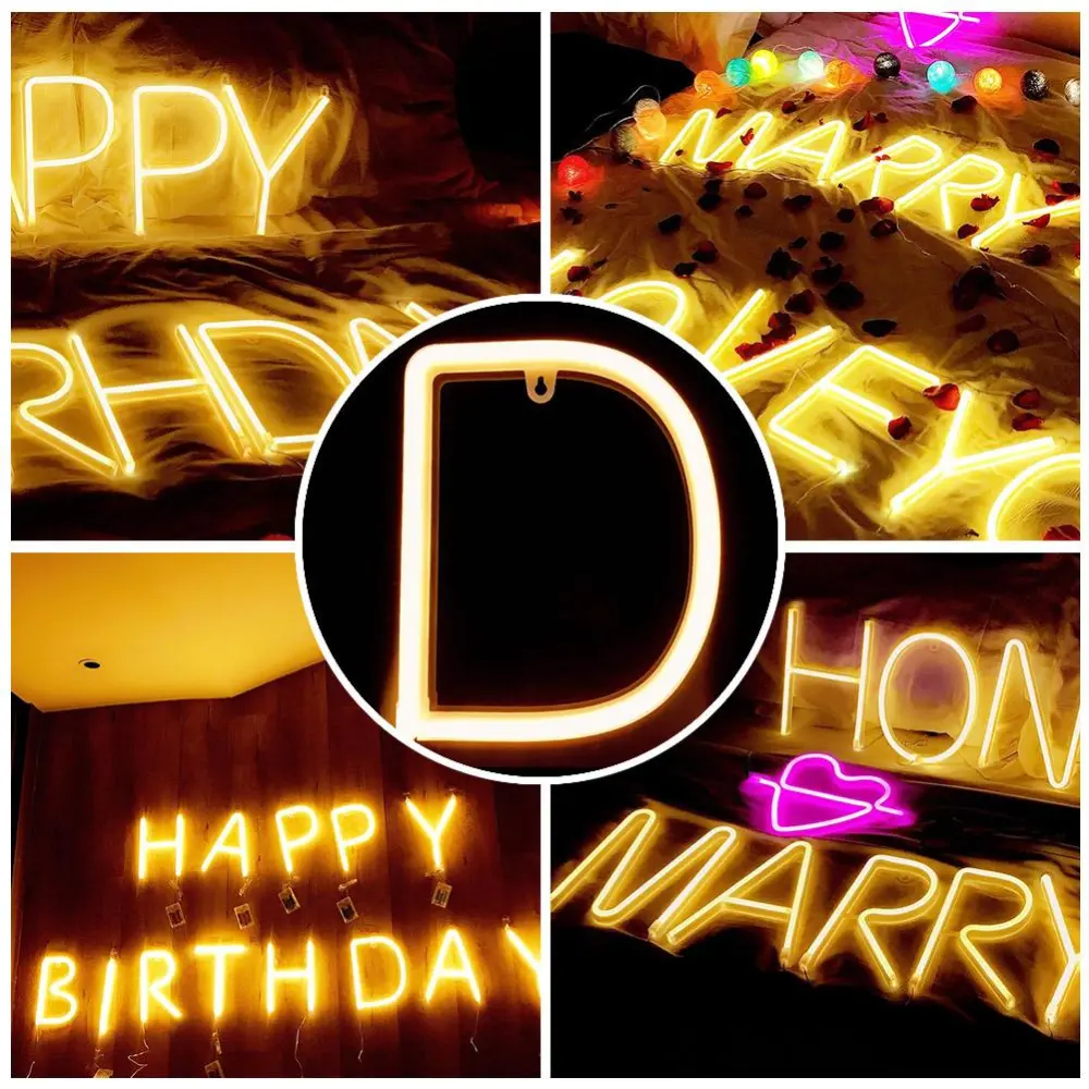 Warm LED Neon Light Letter Shape Decorative Lamp for Proposal Birthday Party Holiday D