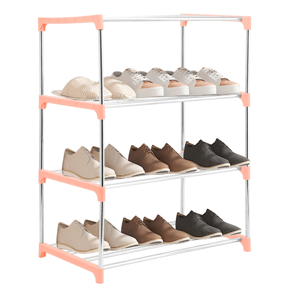 4 Layers Upright Standing Shoes Rack Organizer Holder Shelf Home Entryway (Pink)