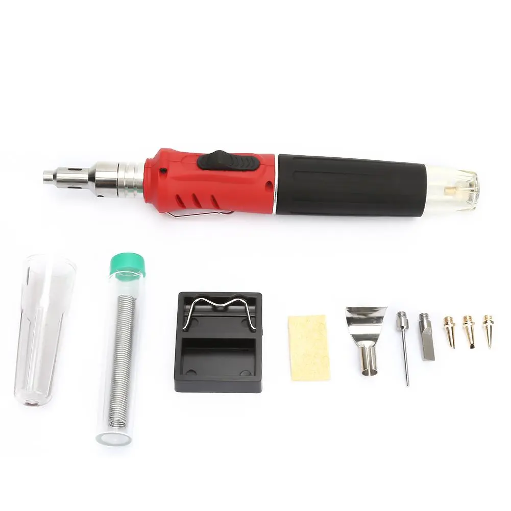 10PCS HS-1115K Multi-function Butane Gas Soldering Iron Cordless Solder Welding Torch Kit (Red)