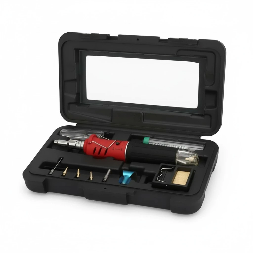 10PCS HS-1115K Multi-function Butane Gas Soldering Iron Cordless Solder Welding Torch Kit (Red)