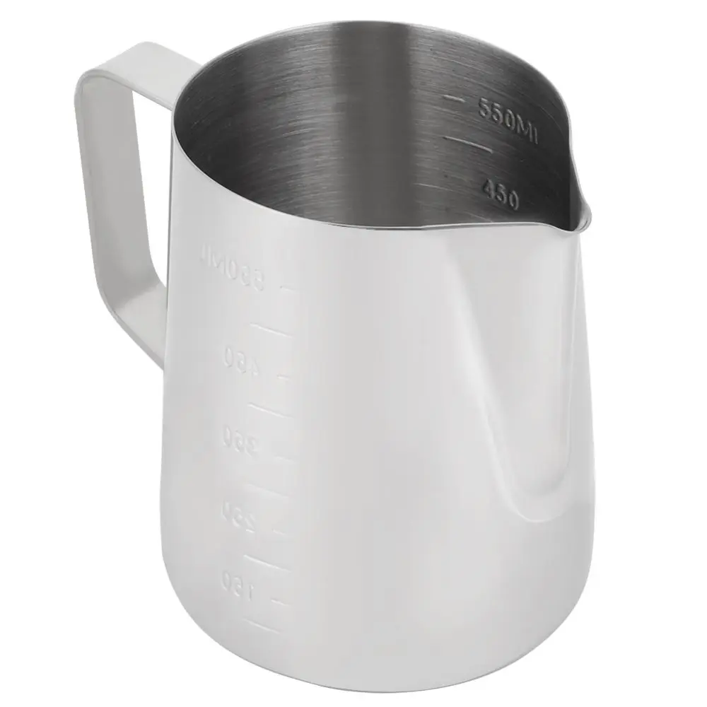 Stainless Steel Milk Frothing Jug Cup Coffee Milk Pitcher With Scale for Latte Art (550ml)