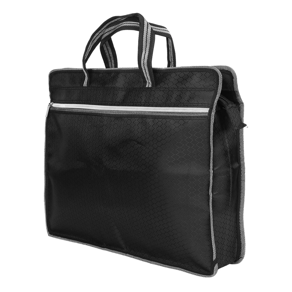 Portable Waterproof Oxford Cloth File Bag Zippered Business Meeting Document Organizer (Black)