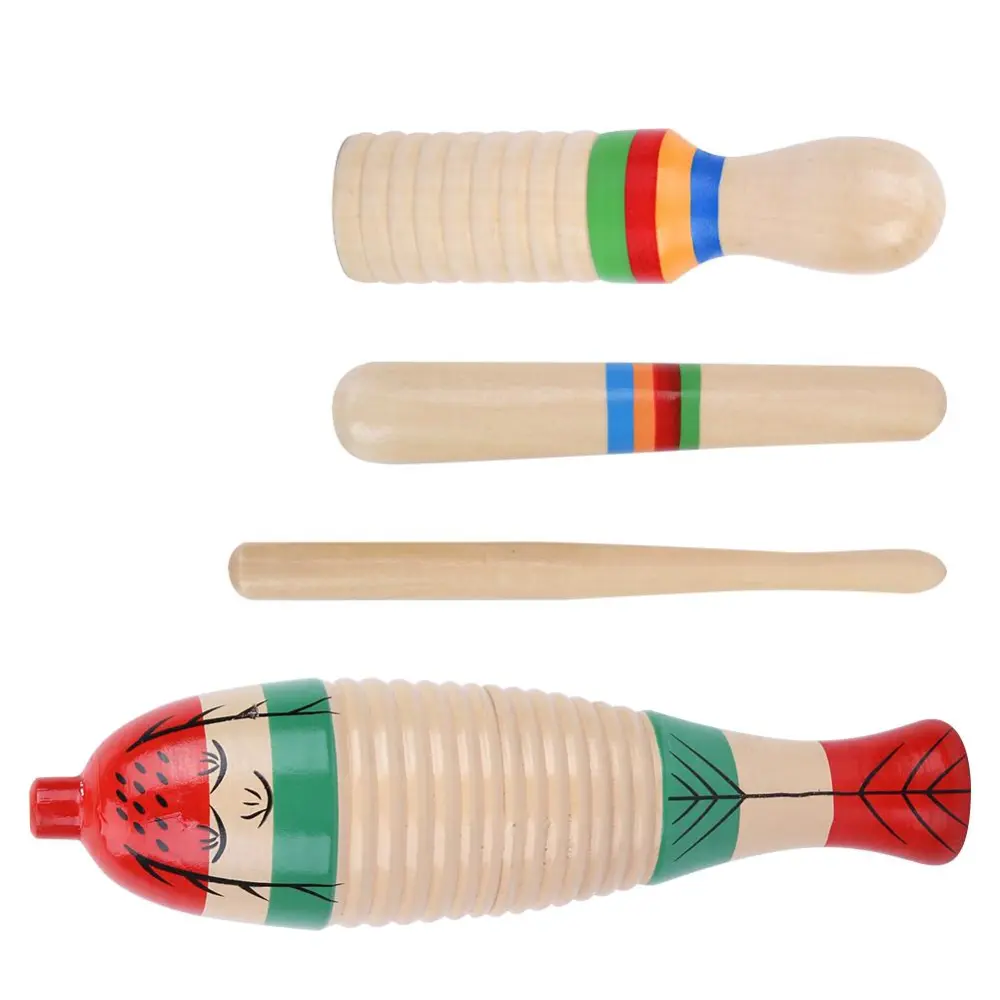 2 Sets Wooden Scraper Guiro Sound Tube Musical Percussion Instrument for Children Kid Toys