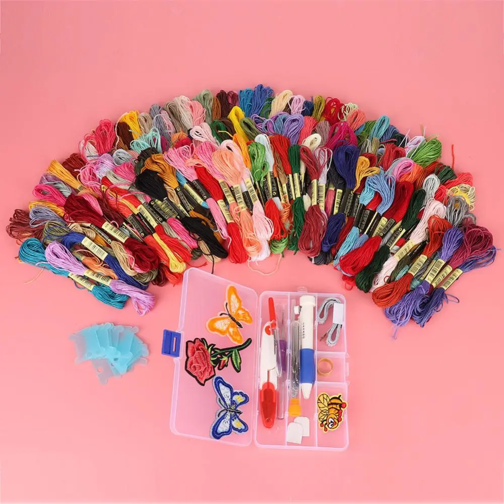 150 Colors Thread Skeins Embroidery Needle Set Needle Felting DIY Punch with 4 Cloth Sticker