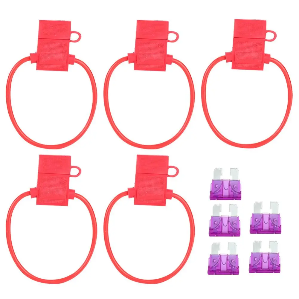 Medium Size 5pcs In-line Fuse Holder + 5pcs ATC/ATO Blade Fuse For Car Boat RV (Red 3A Fuse)