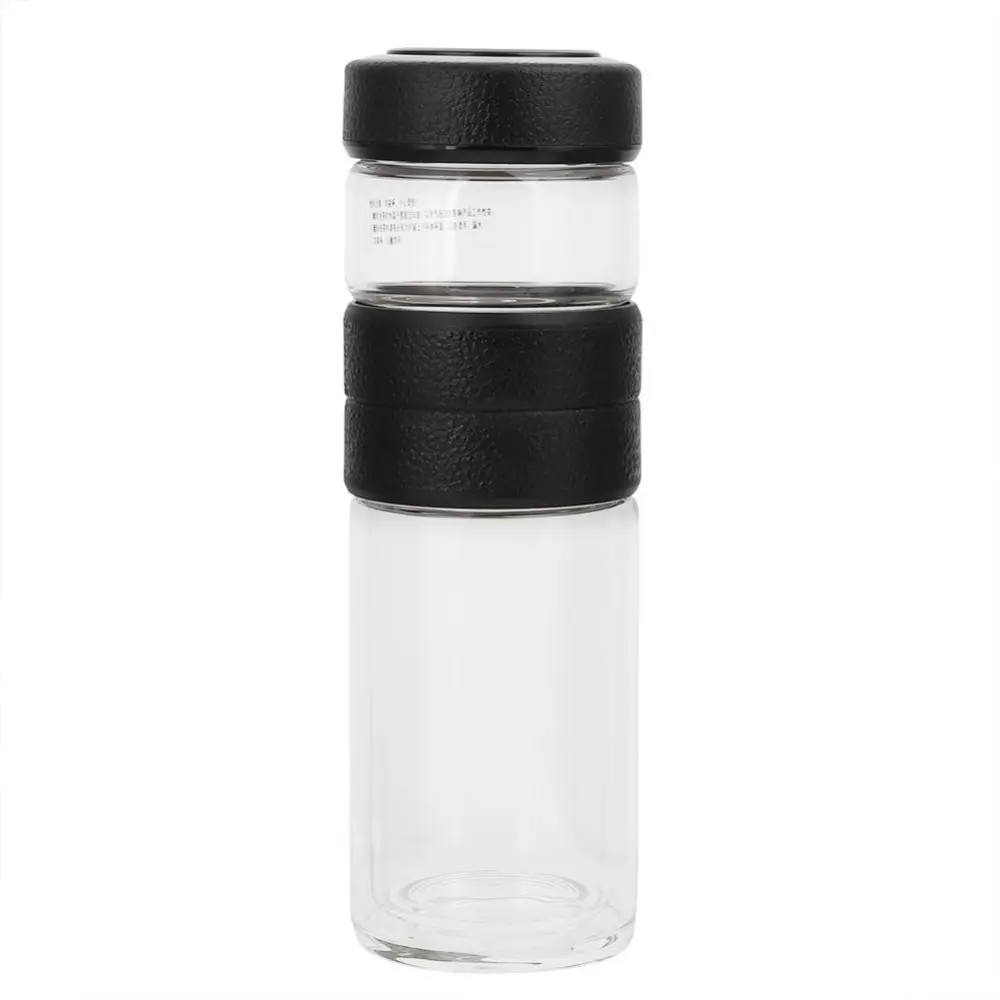 New Portable Outdoor Double-Walled Tea Separation Glass Bottle Infuser Tea Partition (Black)