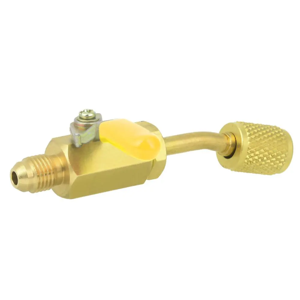 1/4in Arc Brass Manual Shut-off Ball Valve R12/R134A/R410A for Refrigeration Equipment(Yellow)