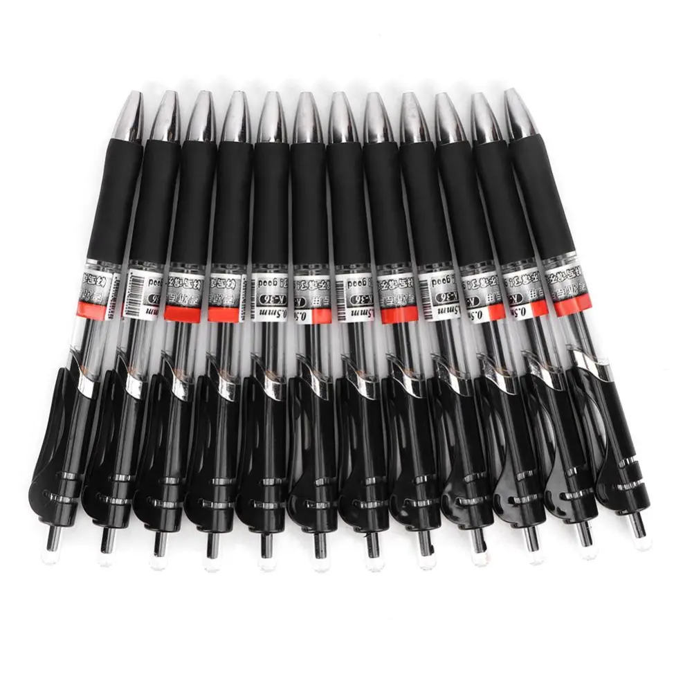 12 Pcs Office Stationary Tool Large Capacity Press Carbon 0.5mm Gel Pen Neutral Pen(Black)