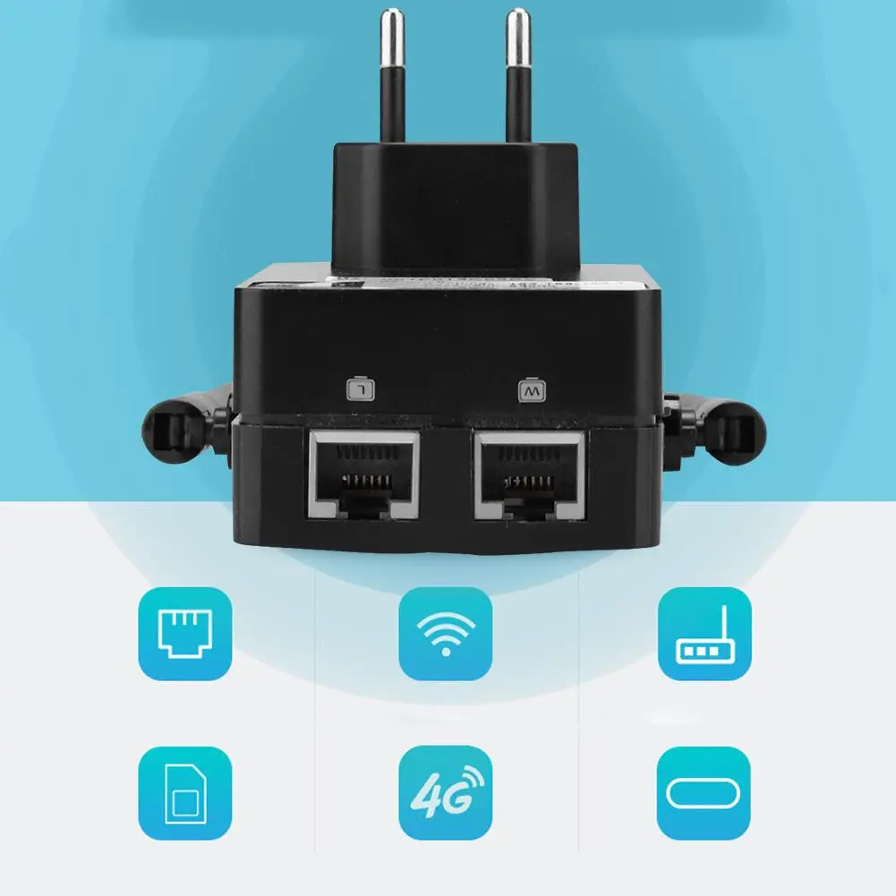 Dual Network Port 300M Repeater WiFi Extender Wireless Signal Amplifier 100-240V(EU)