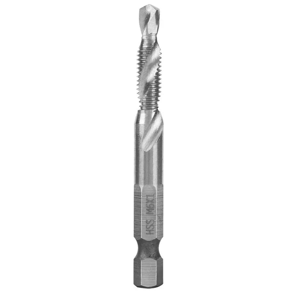 HSS Silver 6.35mm Hex Shank Tap Drill Bit Through-Hole Inner Chip Removal Tap Drill 15mm(M6)