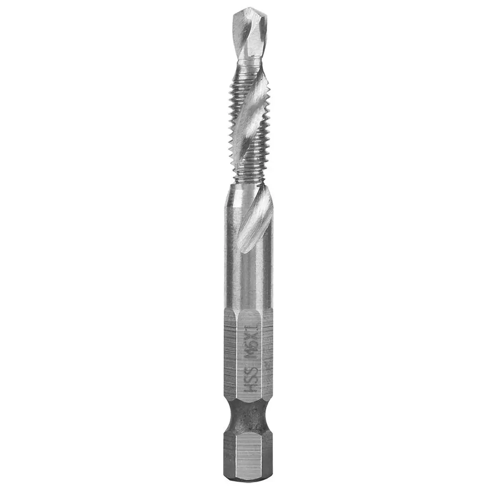 HSS Silver 6.35mm Hex Shank Tap Drill Bit Through-Hole Inner Chip Removal Tap Drill 15mm(M6)