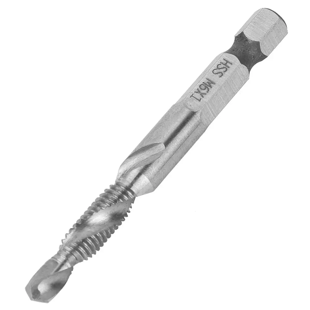 HSS Silver 6.35mm Hex Shank Tap Drill Bit Through-Hole Inner Chip Removal Tap Drill 15mm(M6)