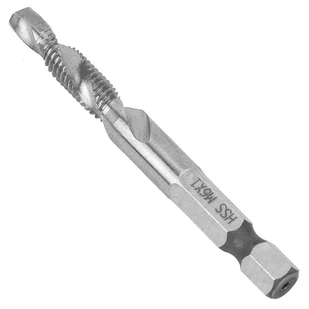 HSS Silver 6.35mm Hex Shank Tap Drill Bit Through-Hole Inner Chip Removal Tap Drill 15mm(M6)