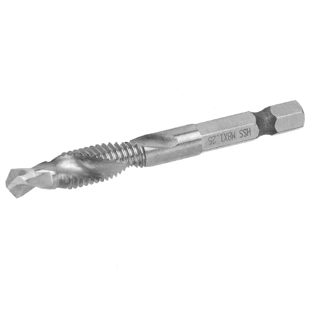 HSS Silver 6.35mm Hex Shank Tap Drill Bit Through-Hole Inner Chip Removal Tap Drill 15mm(M8)