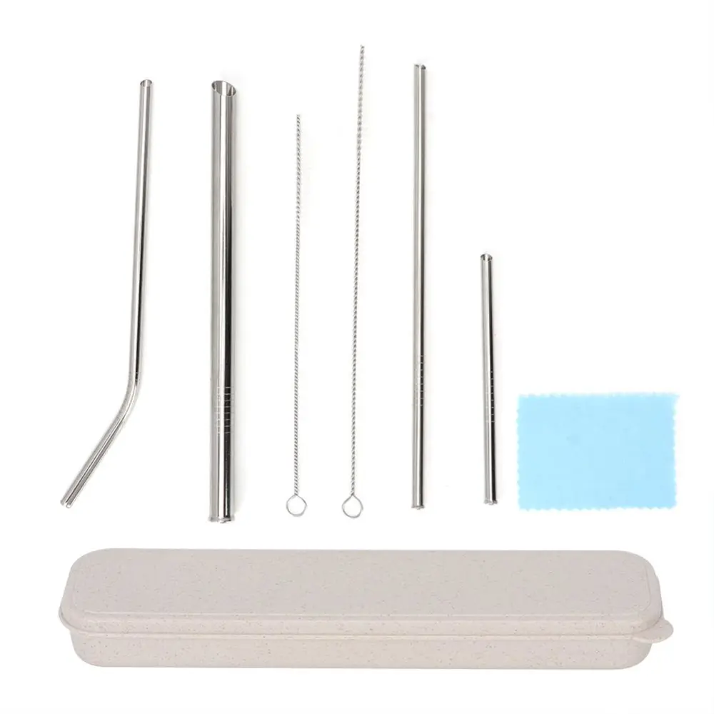 Stainless Steel Reusable Straw + Brush + Cleaning Cloth Set Drinking Coffee Milk Accessories