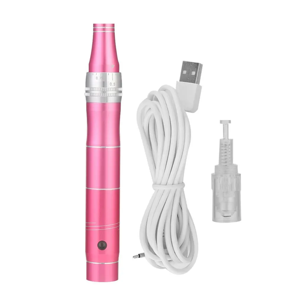 Electric Micro Needle Pen Anti Aging Skin Whitening Beauty Machine (Rose Red)