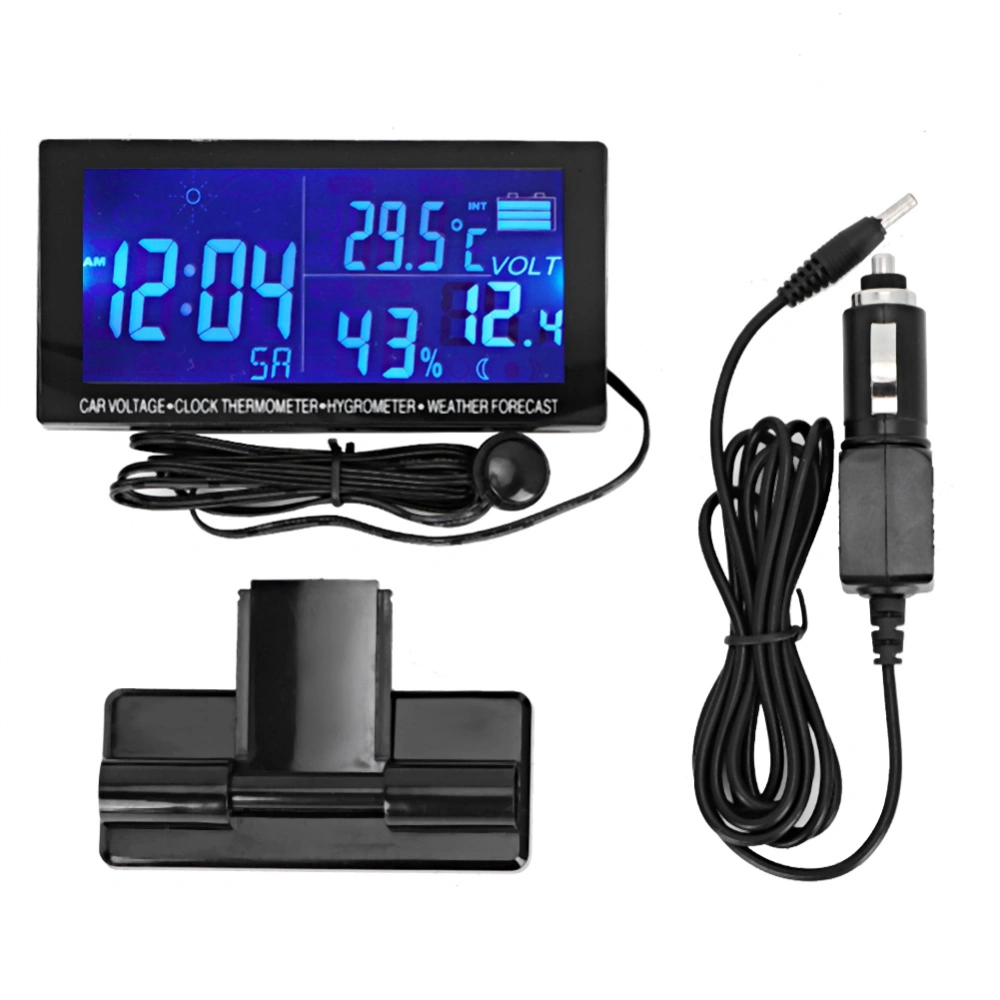 Digital Car Clock Car Thermometer Hygrometer Vehicle Voltmeter with Weather Forecast