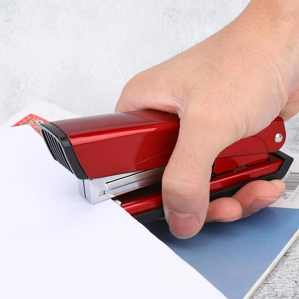 20 Sheets Stapler Metal Book Paper Stapling Machine Office Supplies for 26/6 24/6 Nails (Red)