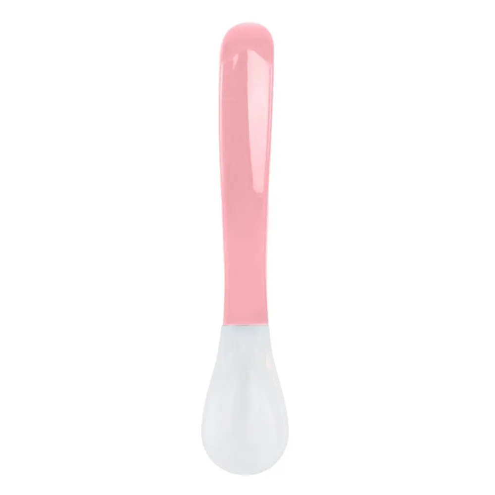 Baby Silicone Handle Water Rice Spoon Dinner Children Tableware Teaspoon Cutlery (Pink)