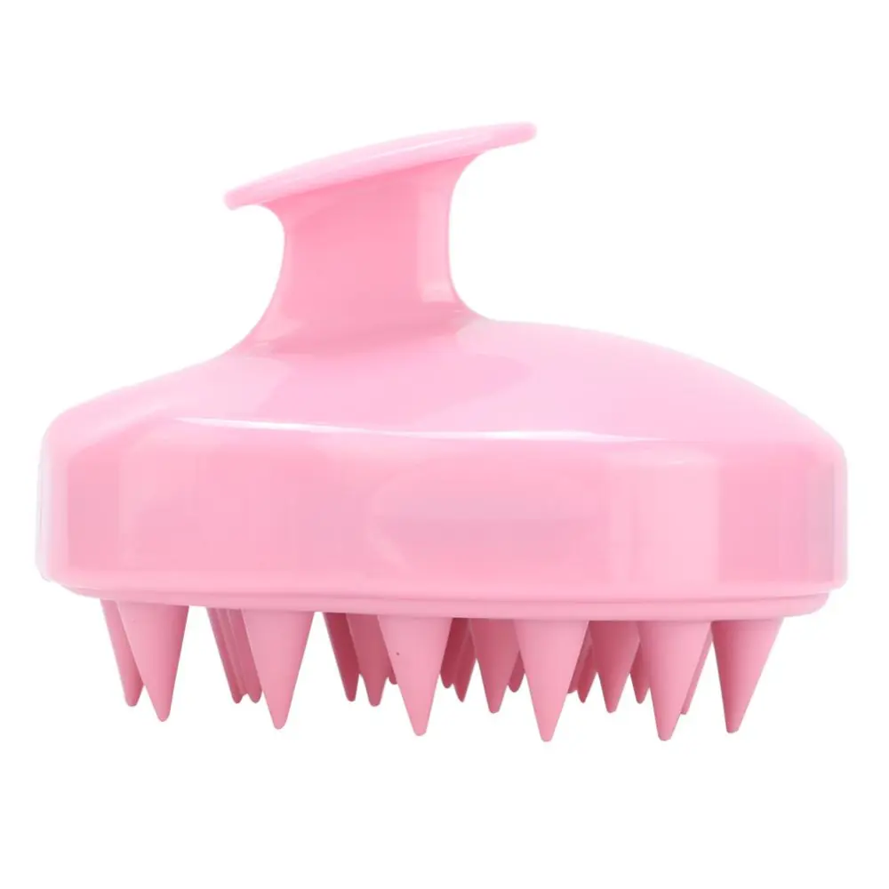 Round Silicone Scalp Shampoo Massage Brush Head Bath Brush Hair Washing Comb (Pink)