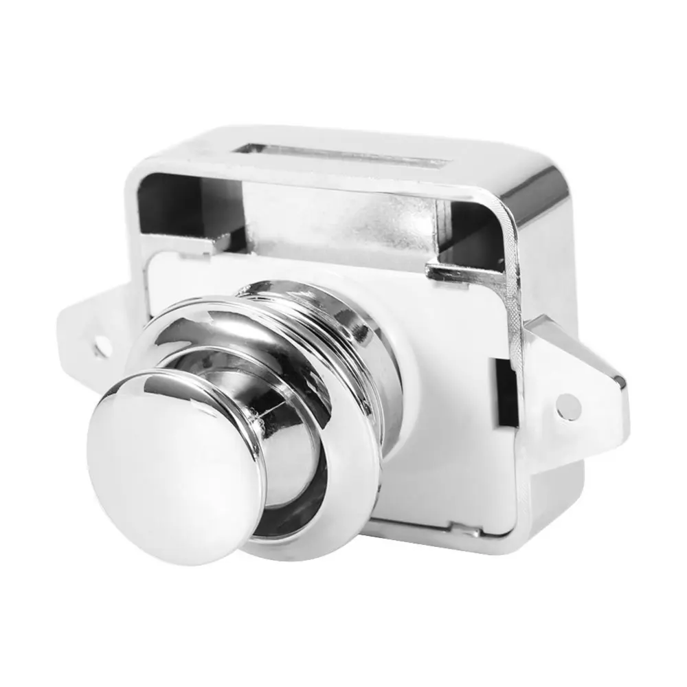 Modern Push Button Catch Lock Safety Cupboard Door Knob Boat Cabinet RV (Chrome)