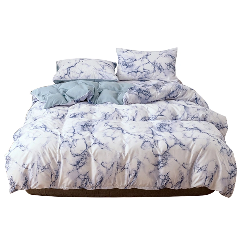 2Pcs Soft Marbled Pillowcase Pillow Quilt Duvet Cover Bedding Set US-Twin 168x229cm (Blue)