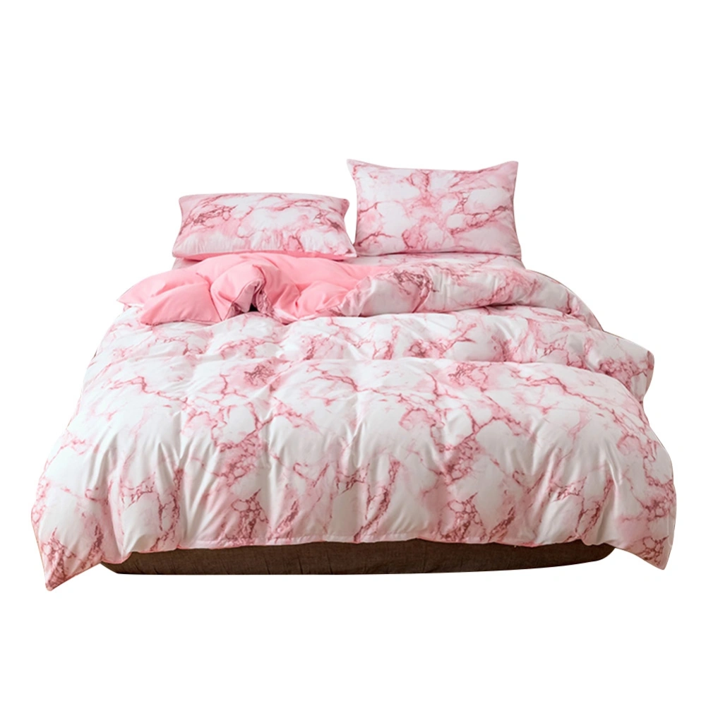 2Pcs Soft Marbled Pillowcase Pillow Quilt Duvet Cover Bedding Set US-Twin 168x229cm (Pink)