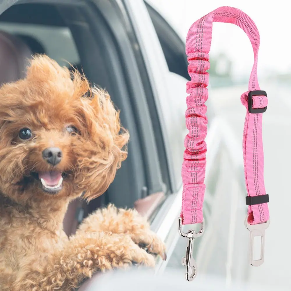 Adjustable Pet Dog Cat Reflective Elastic Car Safety Belt Harness Lead Leash Rope (Pink)