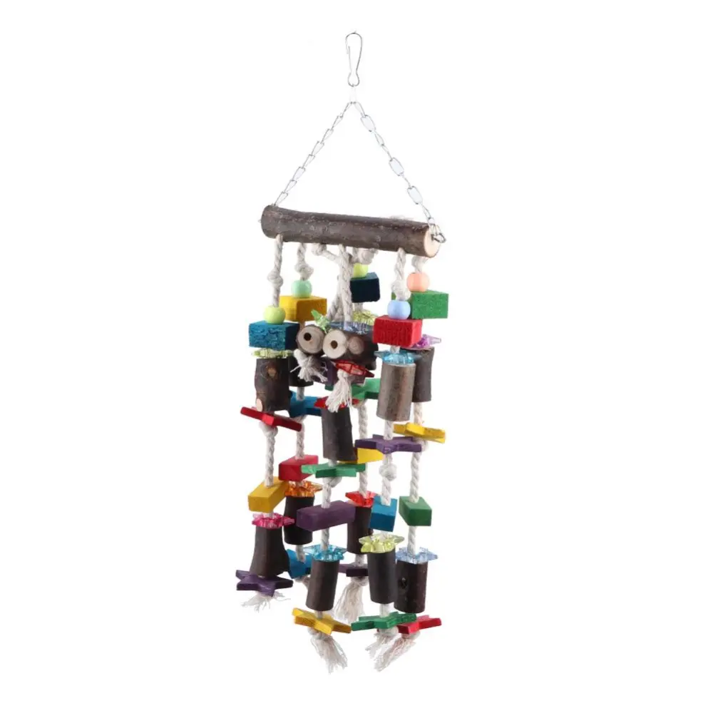 Large Multicolored Wooden Plastic Bird Hanging Swing Parrot Biting Chewing Playing Cage Toy