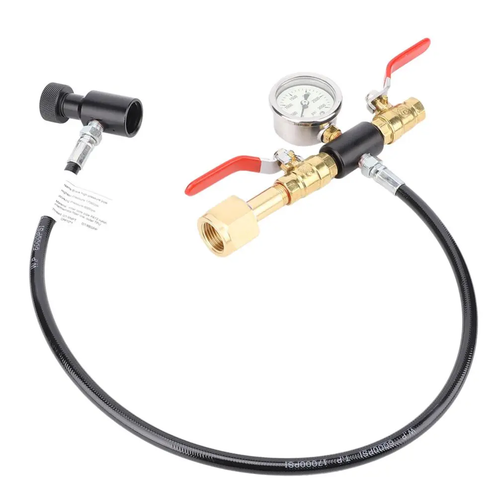 Dual Valve  CO2 Filling 24in Hose Adapter with 3000psi Gauge for Sodastream Tank G1/2