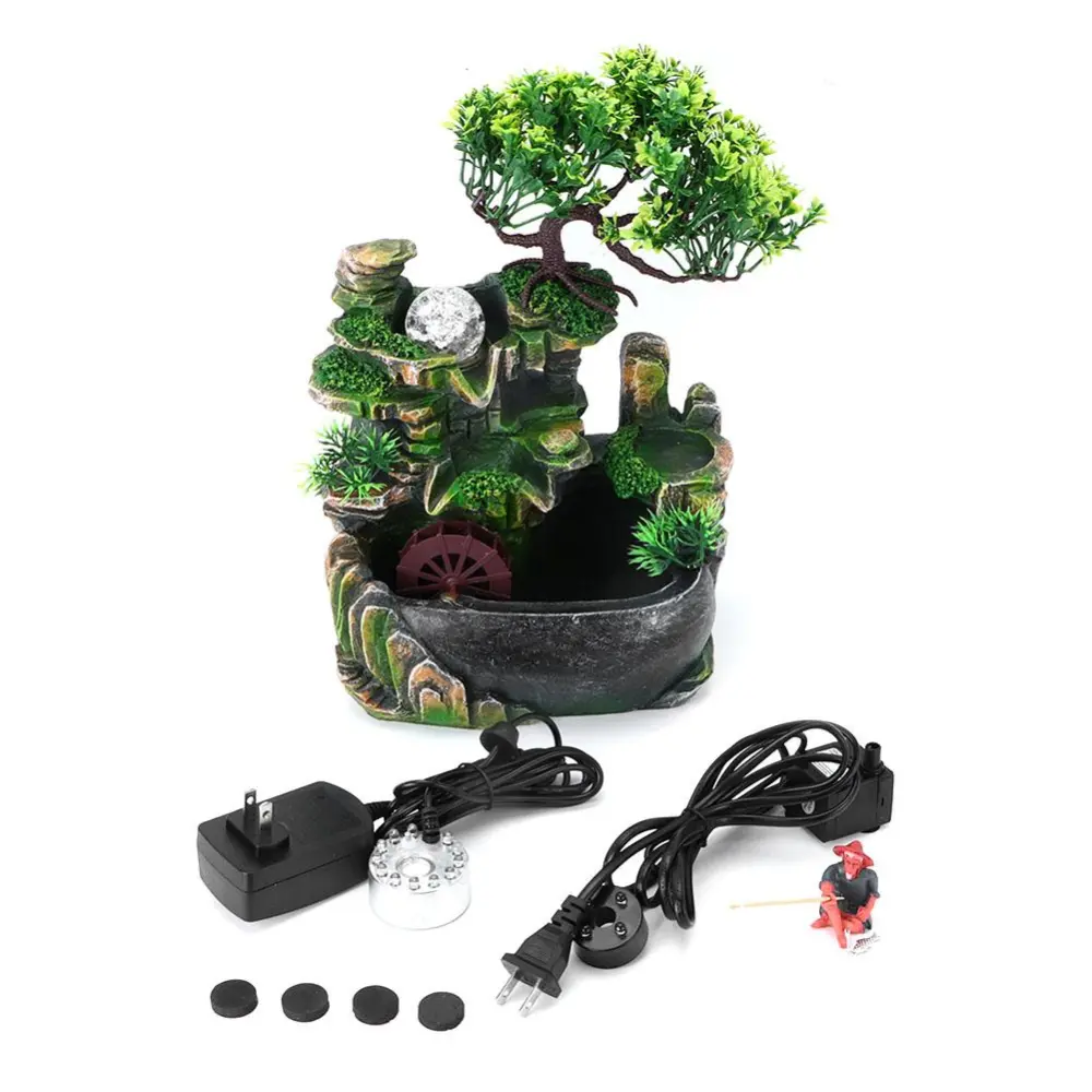 Resin Desktop Fountain Simulation Rockery Decor with Light (No Atomizing Effect US Plug 110V)