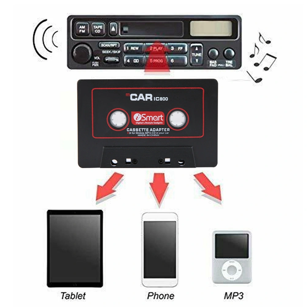 Car Stereo Cassette Tape Adapter CD MD MP3 MP4 Player to 3.5mm Aux Audio for Mobile Phone