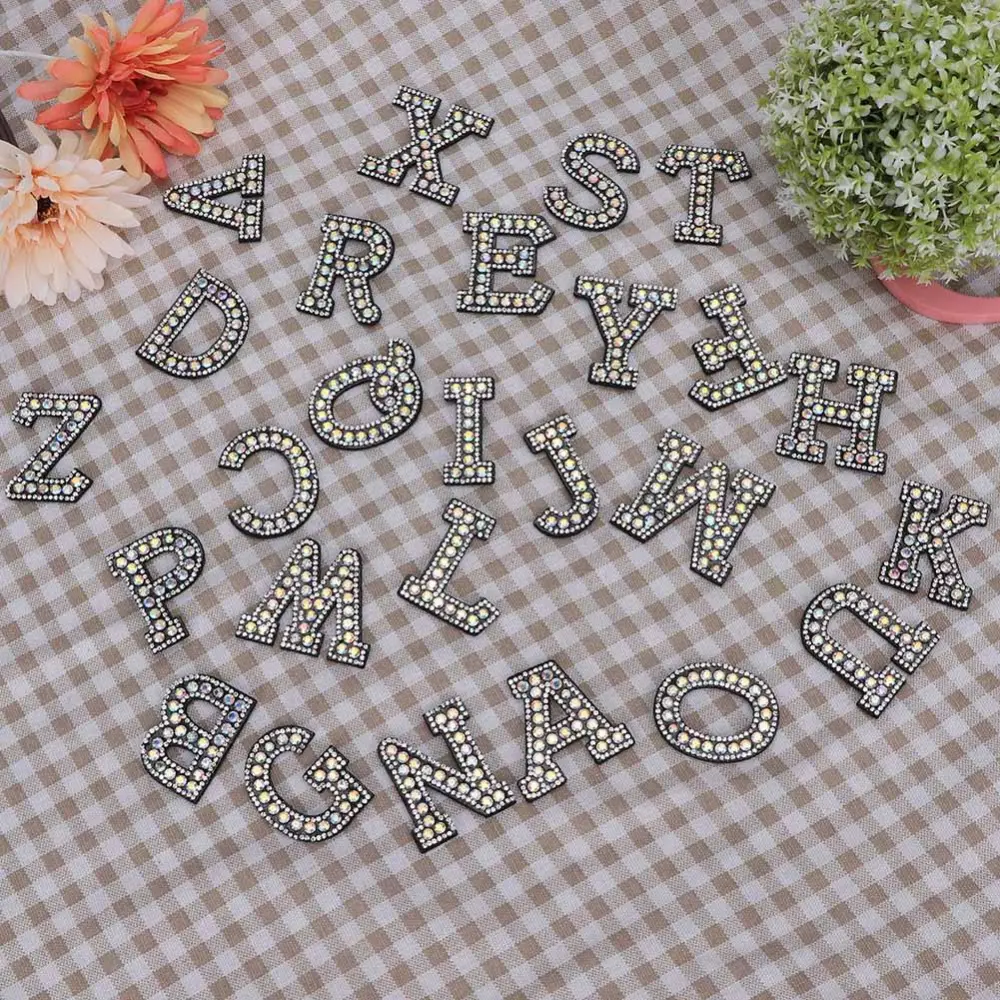 26Pcs Letter Applique Rhinestones Non-woven Fabric Clothes Bags Patches Accessories